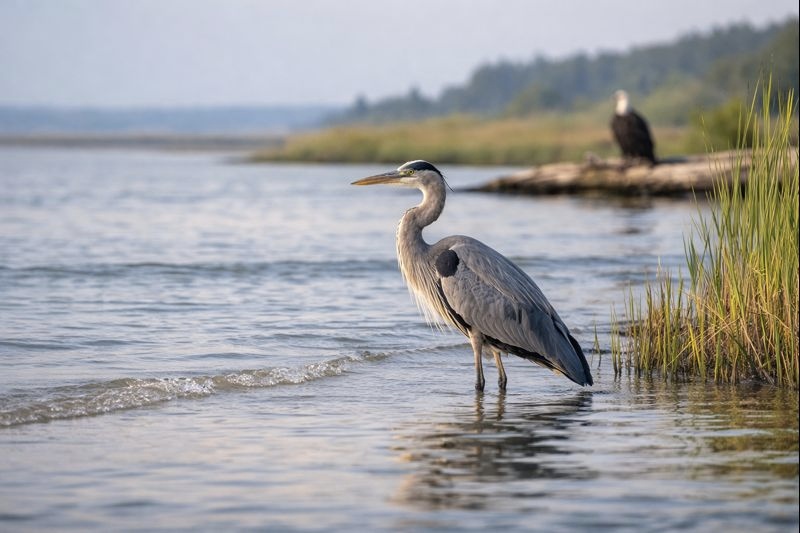 great blue heron by the water professional wildlife photography