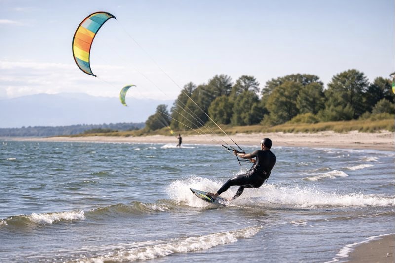 kite surfing professional at the beach in sunny weather