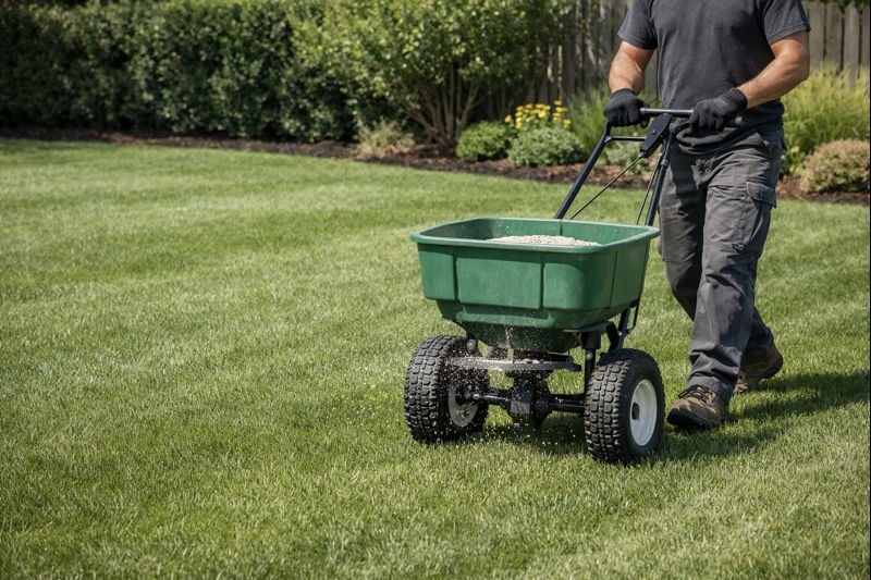 lawn care professional spreader grass fertilization application
