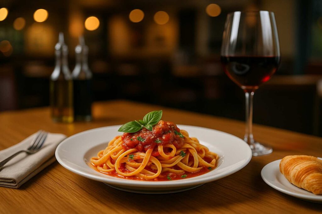 pasta dish with red wine and bread community events.jpg | GPS: 49.174722, -122.917287