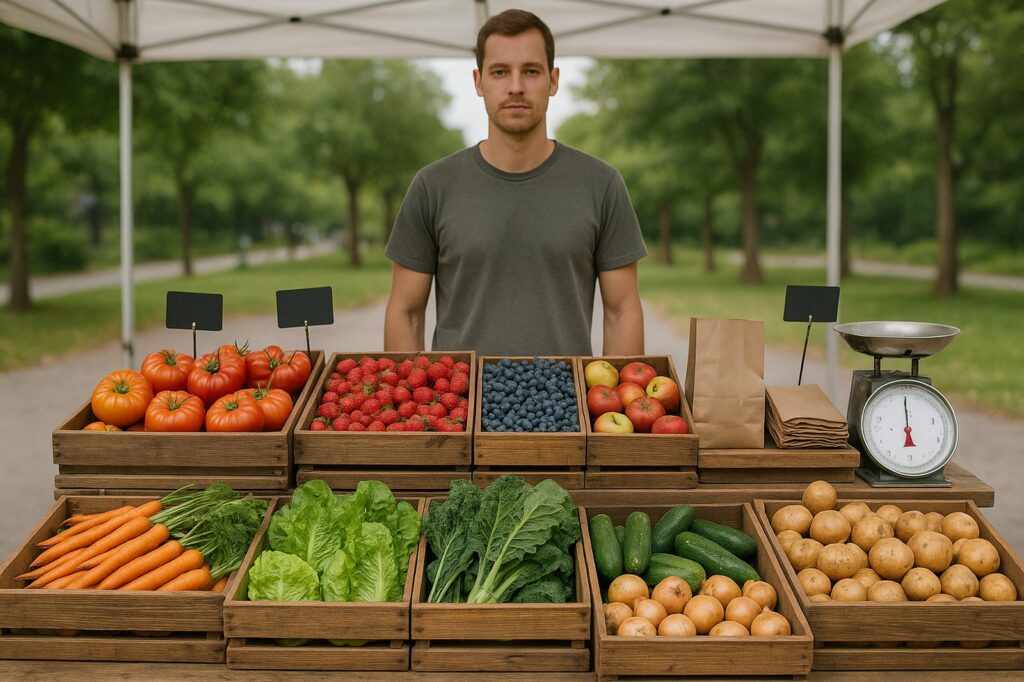 fresh produce market stand delta farmer vegetables fruits | GPS: 49.129249, -123.021915