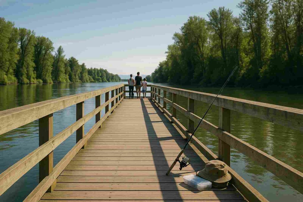 local shopping pier fishing three people relaxing water Parks In New Westminster for family outings local shopping pier fishing three people relaxing water | GPS: 49.165568, -122.931263
