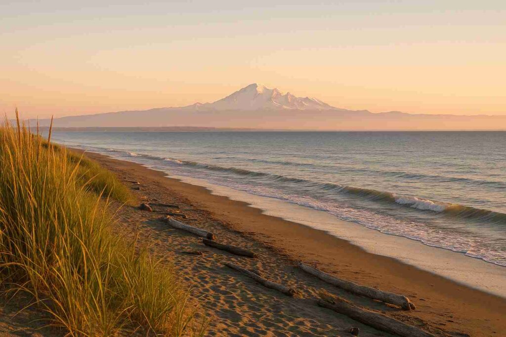 sunset beach view with mountain professional services.jpg | GPS: 49.164994, -122.932141