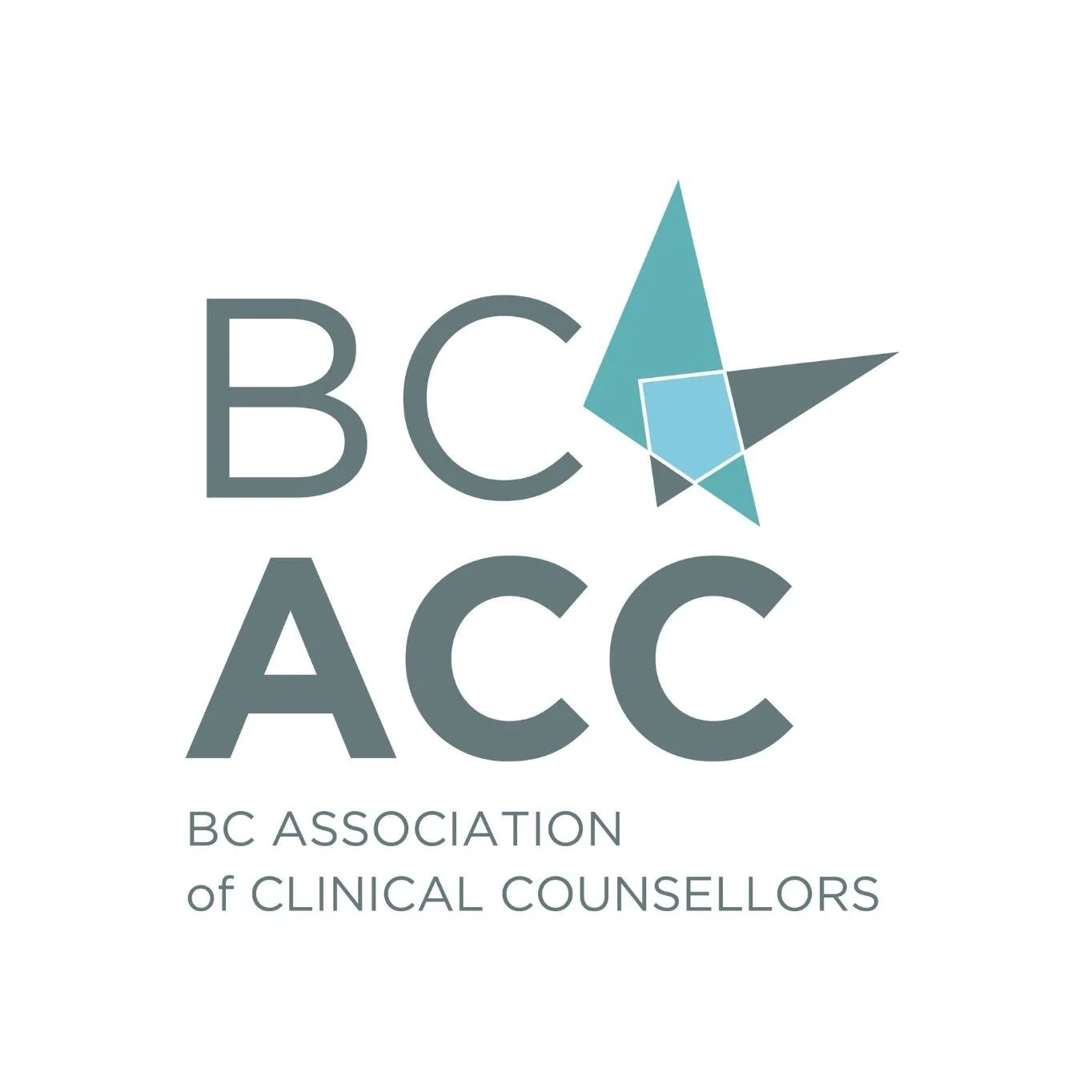 BC Association of Clinical Counsellors logo with a teal and gray geometric star design