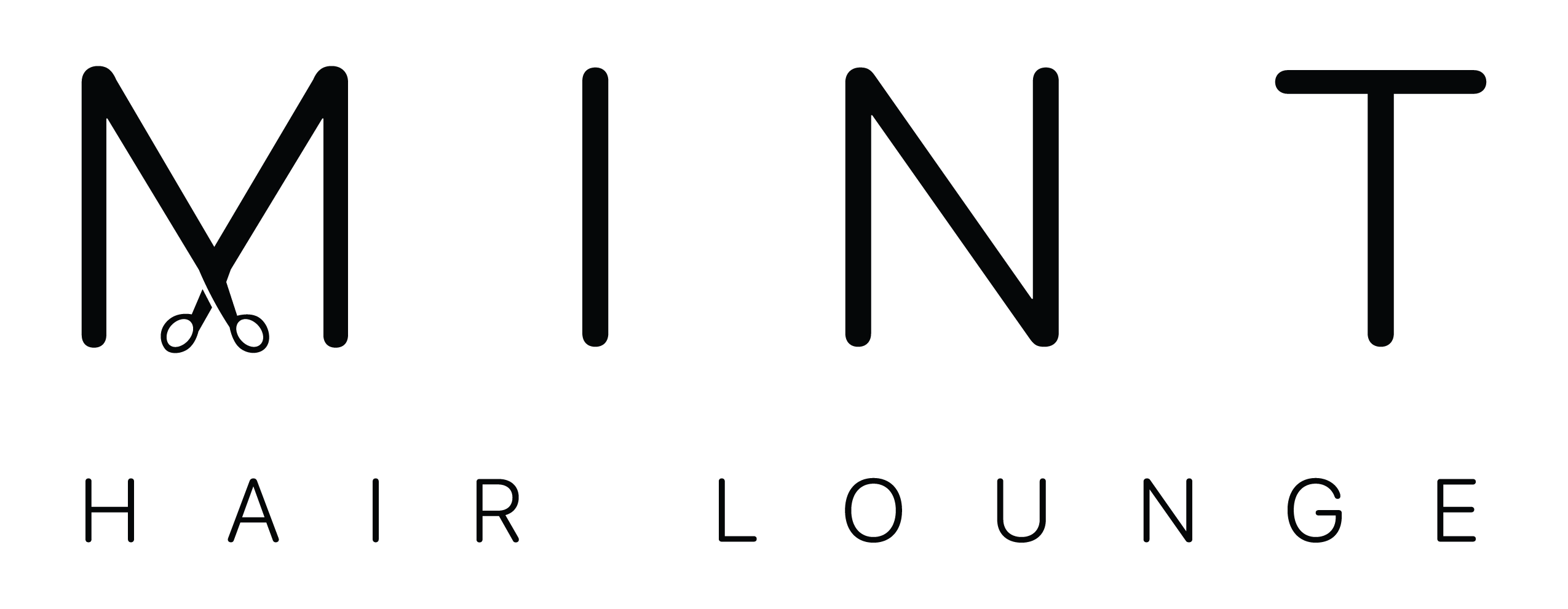 Mint Hair Lounge logo with scissors in the M, located in Port Moody