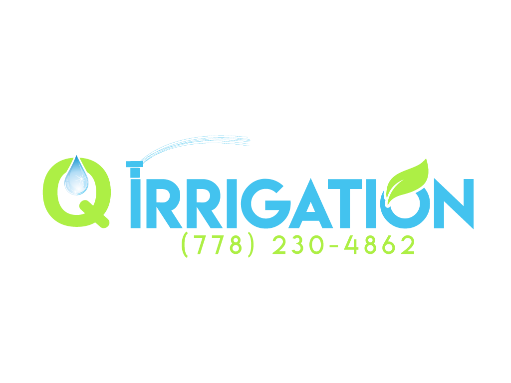 Q Irrigation Port Moody logo with water drop and leaf design and phone number