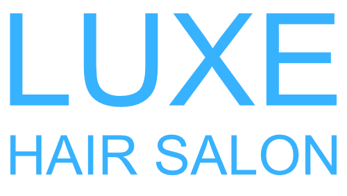 LUXE Hair Salon logo in bright blue - a professional hair styling salon located in Port Moody