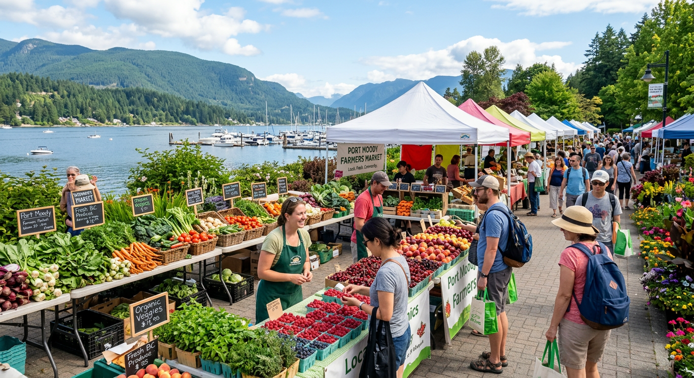 Port Moody farmers market vendors with fresh local produce