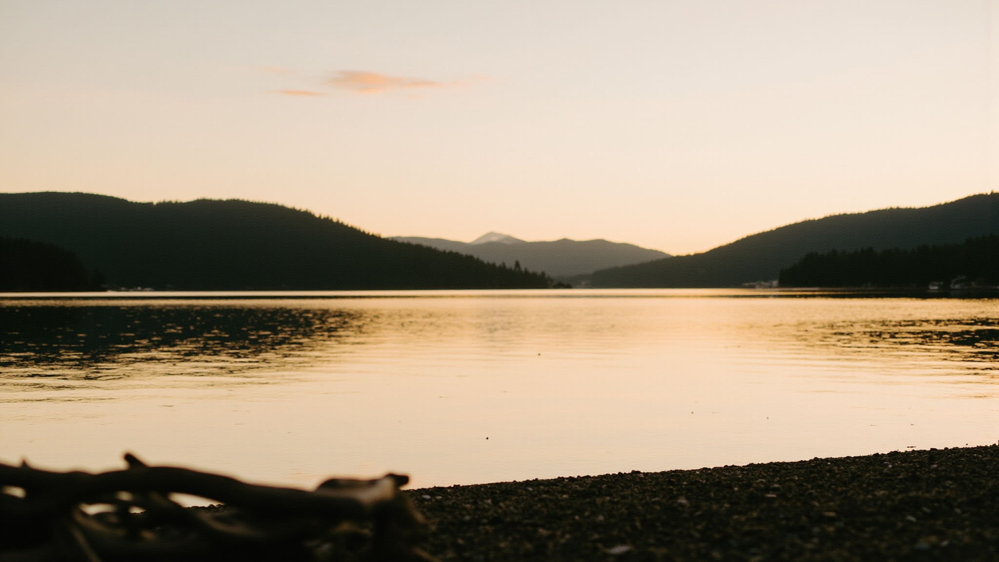 Port Moody harbour inlet at golden hour, Canada Day