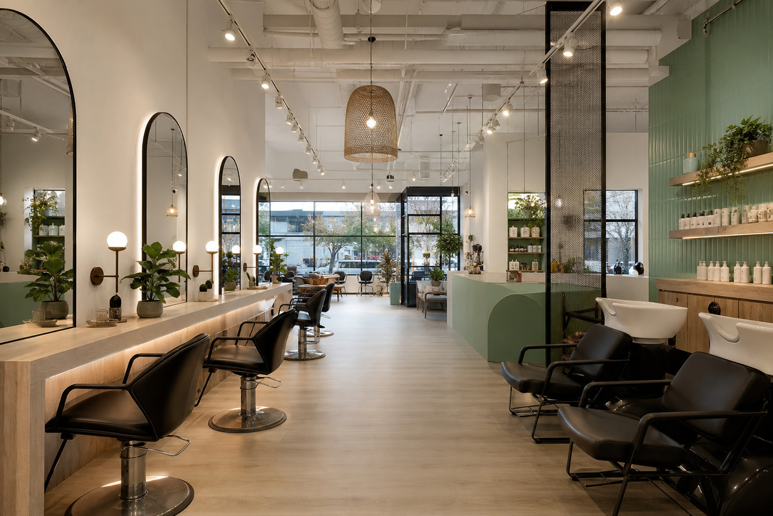 Mint Hair Lounge with relaxed seating, soft green accents and colour consultation space