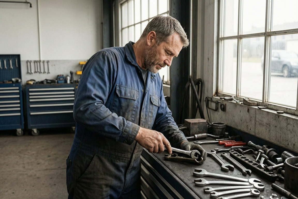mechanic repairing engine with tools Port Moody